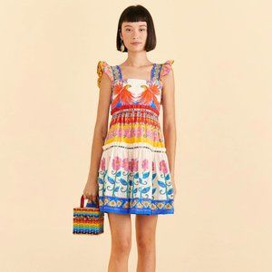 Farm Rio Off-White Vivid Garden Organic Cotton Mini Dress